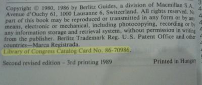 Finding the Library of Congress call number on a copyright page