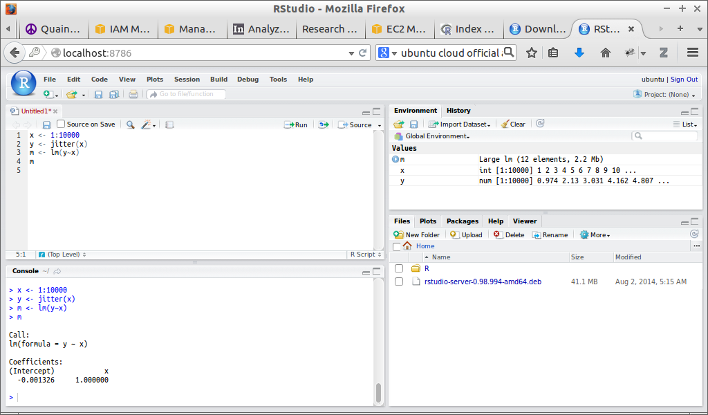 RStudio Server running on Amazon AWS, accessed via SSH tunneling